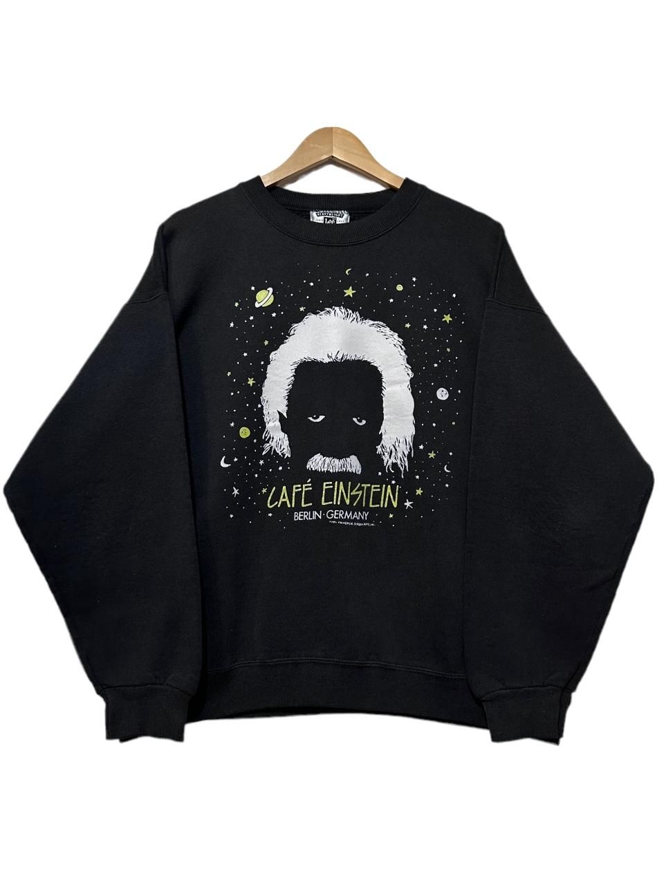 USA製 91年 CAFE EINSTEIN Print Sweatshirt 黒 XL 90s カフェ USA製 91年 CAFE EINSTEIN Print Sweatshirt 黒 XL 90s カフェ