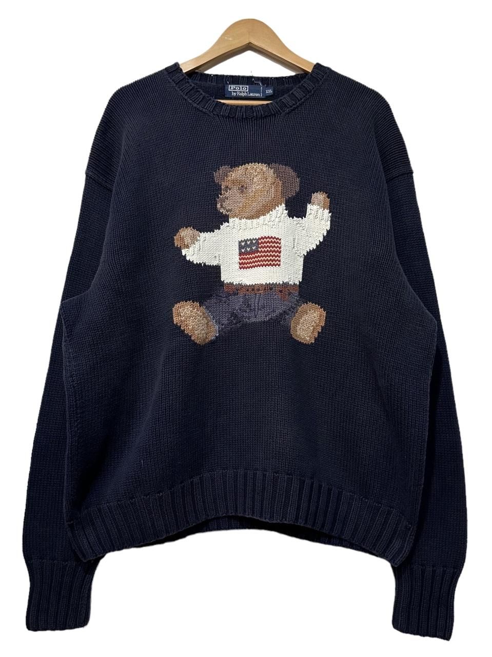 s Polo Ralph Lauren "POLO BEAR" Cotton Hand Knit 紺 XXL ポロ