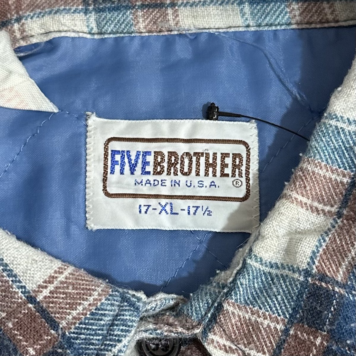 USA製 80s FIVE BROTHER Quilting Lined Flannel L/S Shirt 青茶 XL