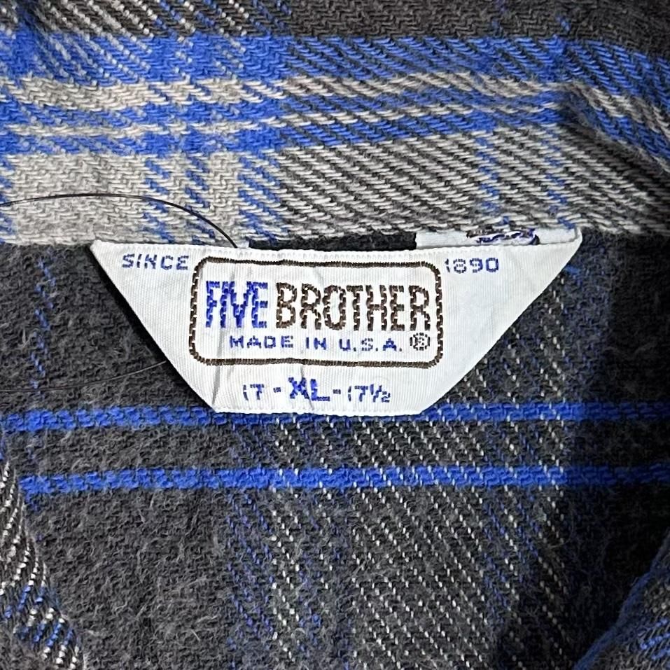 USA製 70s~80s FIVE BROTHER Check Flannel L/S Shirt 青黒灰 XL USA製 70s~80s FIVE BROTHER Check Flannel L/S Shirt 青黒灰 XL