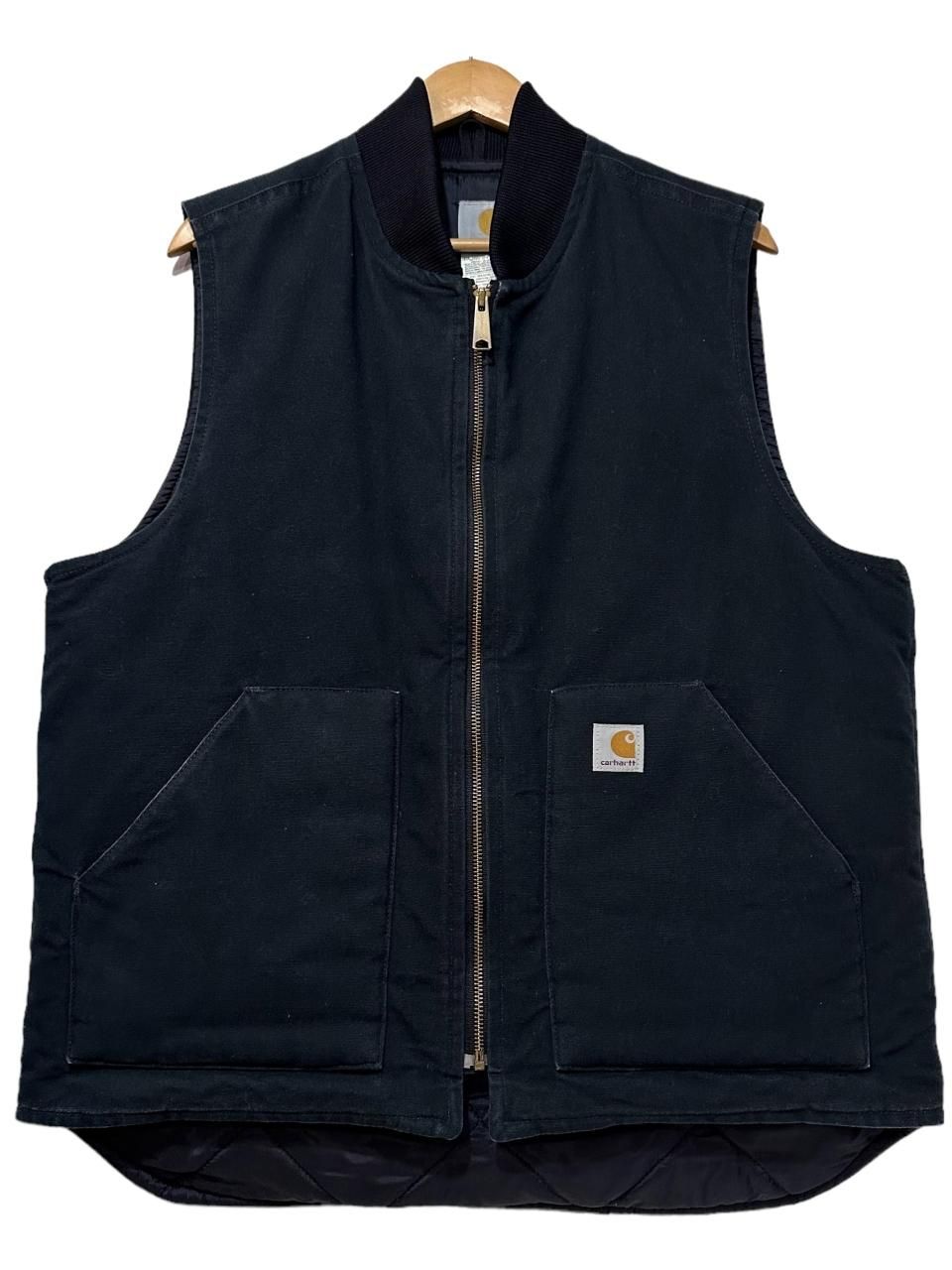 00s Carhartt Quilting Lined Duck Vest 黒 L-TALL カーハート ダック 