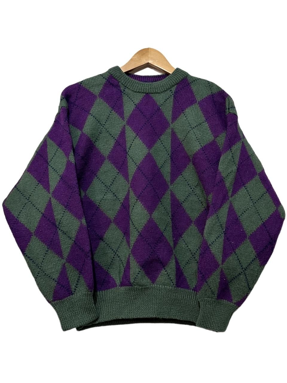 90s NAUTICA Argyle Pattern Wool Knit 緑紫 L ノーティカ 90s NAUTICA Argyle Pattern Wool Knit 緑紫 L ノーティカ