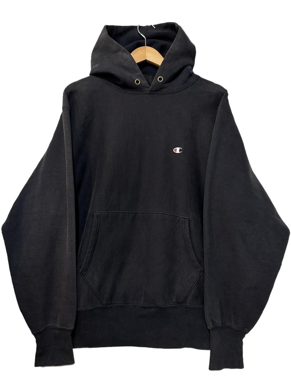 USA製 90s Champion R/W Sweat Hoodie 黒 L 刺繍タグ チャンピオン リバースウィーブ パーカー ブラック 目玉  目付き 目アリ ワンポイント 古着 - NEWJOKE ONLINE STORE