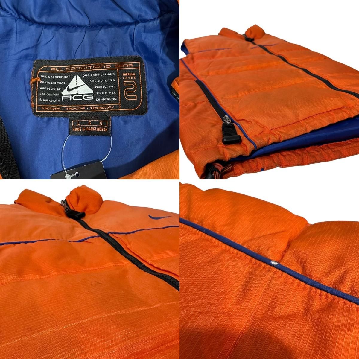 97年製 NIKE ACG Logo Down Vest オレンジ青 L 90s ナイキ
