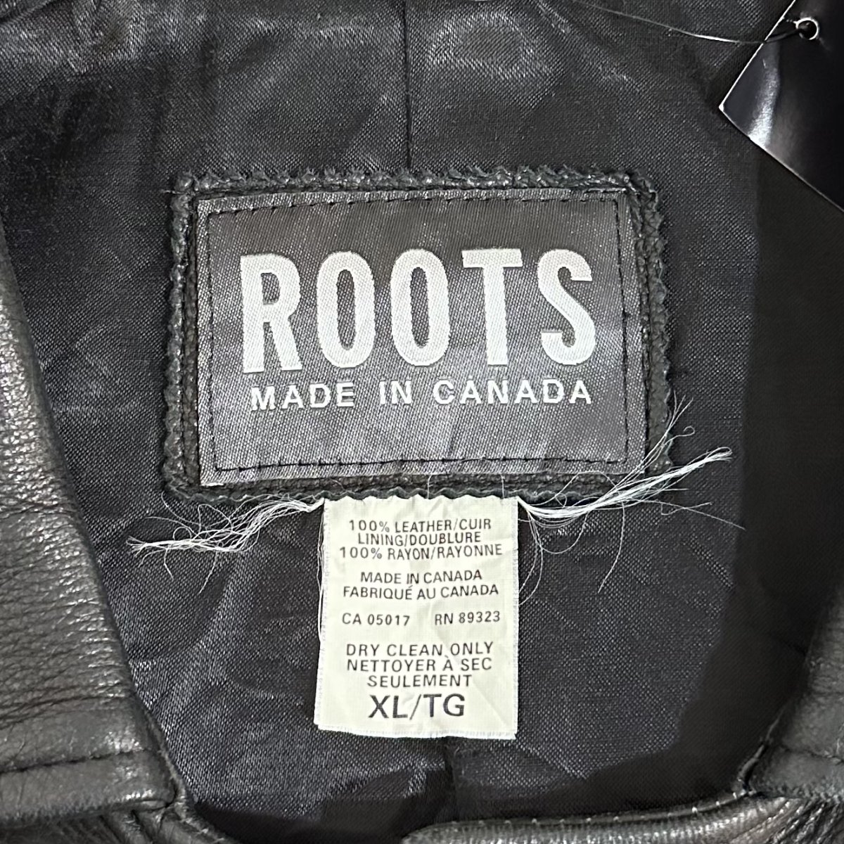 カナダ製 ROOTS CANADA Leather Jacket 黒 XL ルーツ カナダ レザー 