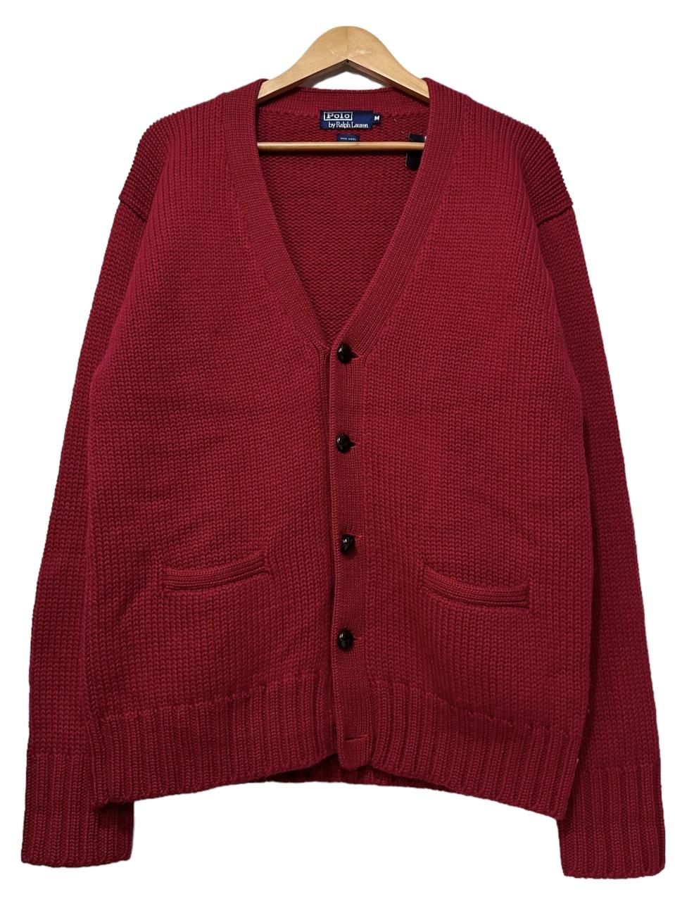 90s Polo Ralph Lauren Wool Knit Cardigan 赤 M ポロラルフローレン ウール ニット カーディガン レッド  古着 - NEWJOKE ONLINE STORE