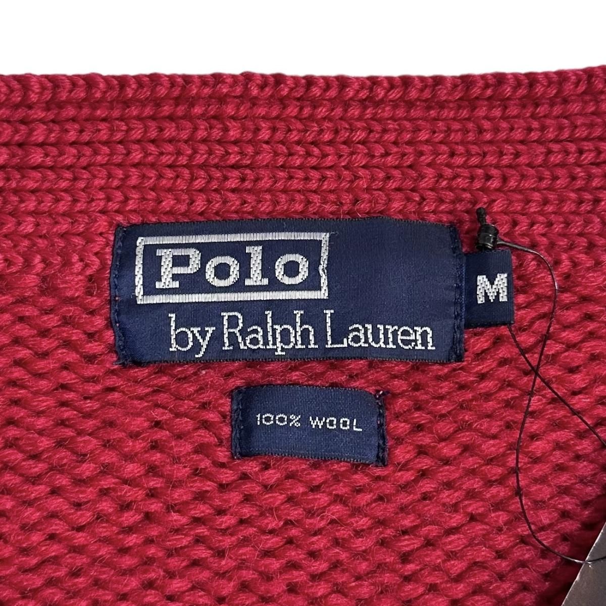 90s Polo Ralph Lauren Wool Knit Cardigan 赤 M ポロラルフ 90s Polo Ralph Lauren Wool Knit Cardigan 赤 M ポロラルフ