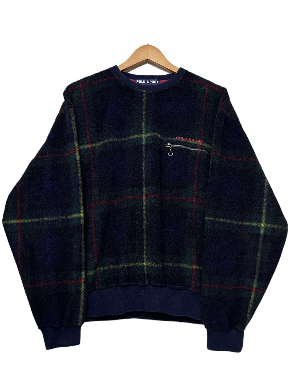 USA製 90s POLO SPORT Check Fleece Sweatshirt 紺緑 M ポロスポーツ 