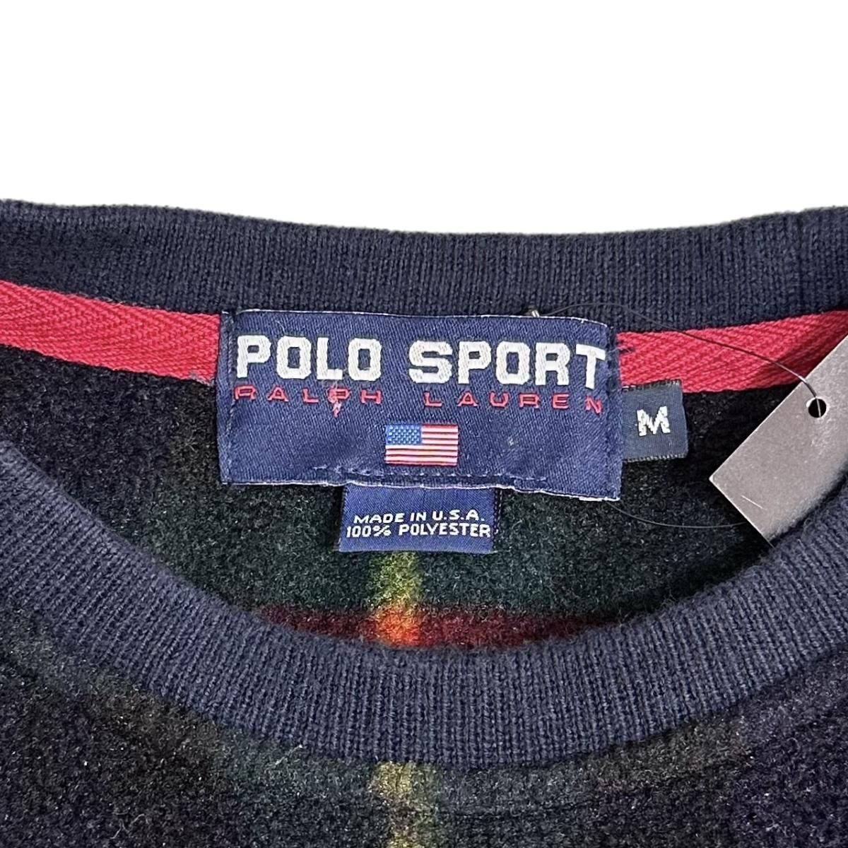 USA製 90s POLO SPORT Check Fleece Sweatshirt 紺緑 M ポロ USA製 90s POLO SPORT Check Fleece Sweatshirt 紺緑 M ポロ