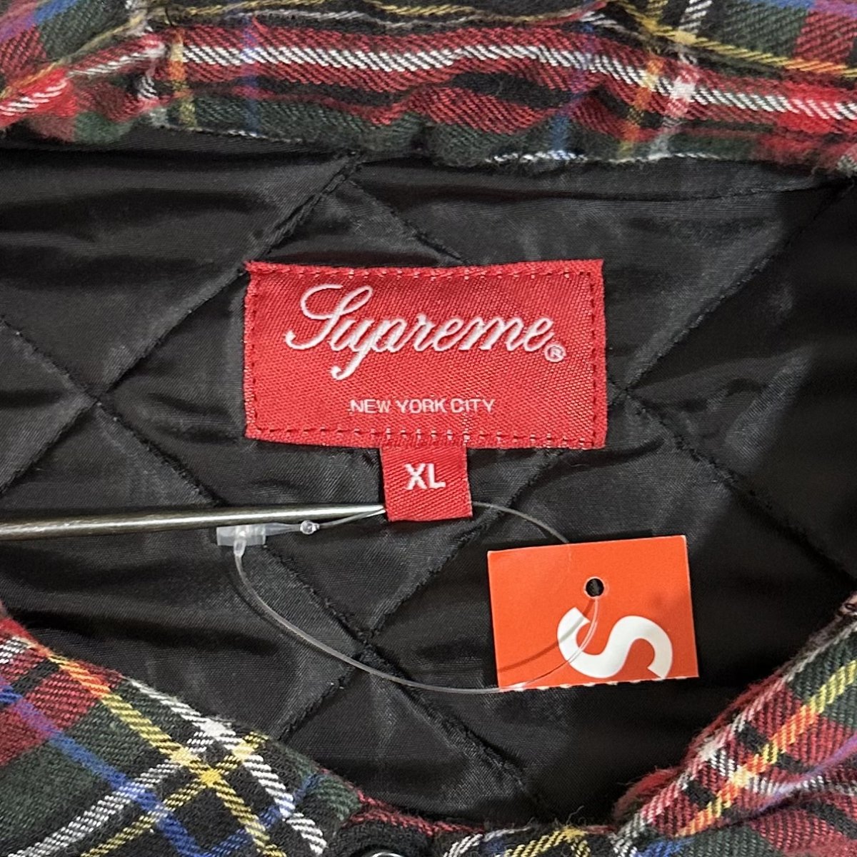 21AW SUPREME Quilted Plaid Flannel Shirt 黒 XL シュプリーム ...