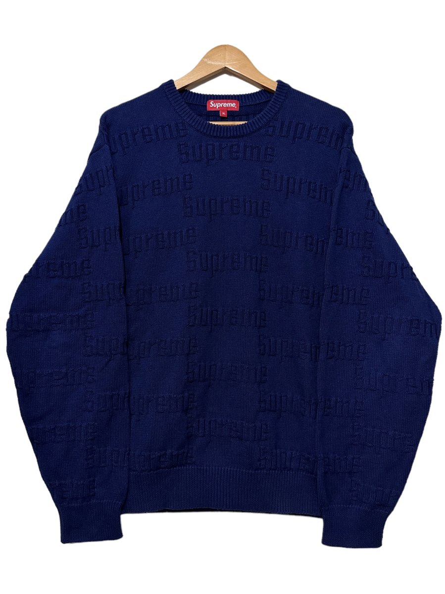 19AW SUPREME Raised Logo Sweater 紺 XL シュプリーム レイズド ロゴ