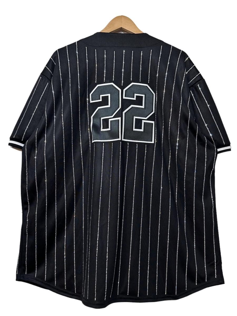 22SS SUPREME Rhinestone Stripe Baseball Jersey 黒 XL ...