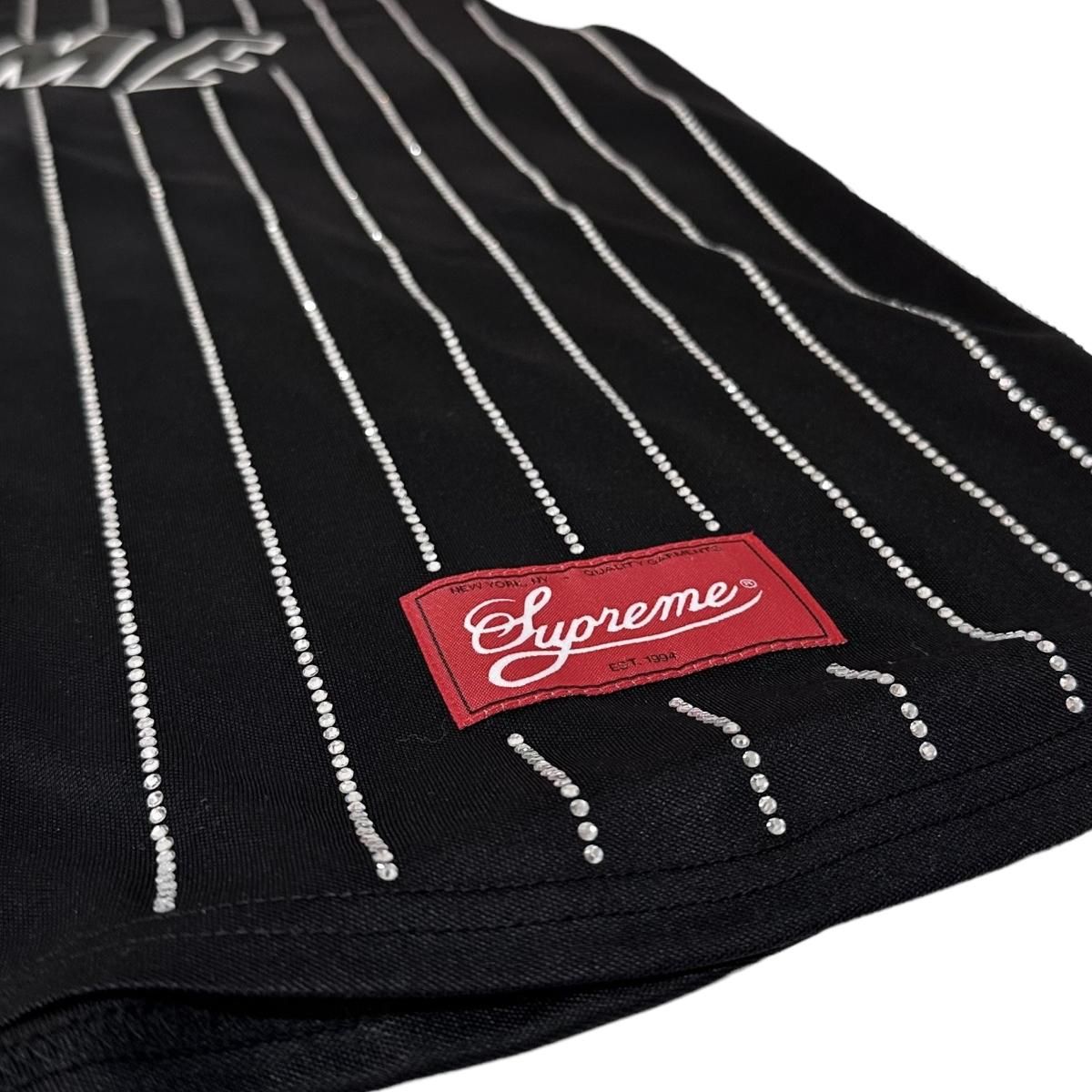 22SS SUPREME Rhinestone Stripe Baseball Jersey 黒 XL 22SS SUPREME Rhinestone Stripe Baseball Jersey 黒 XL