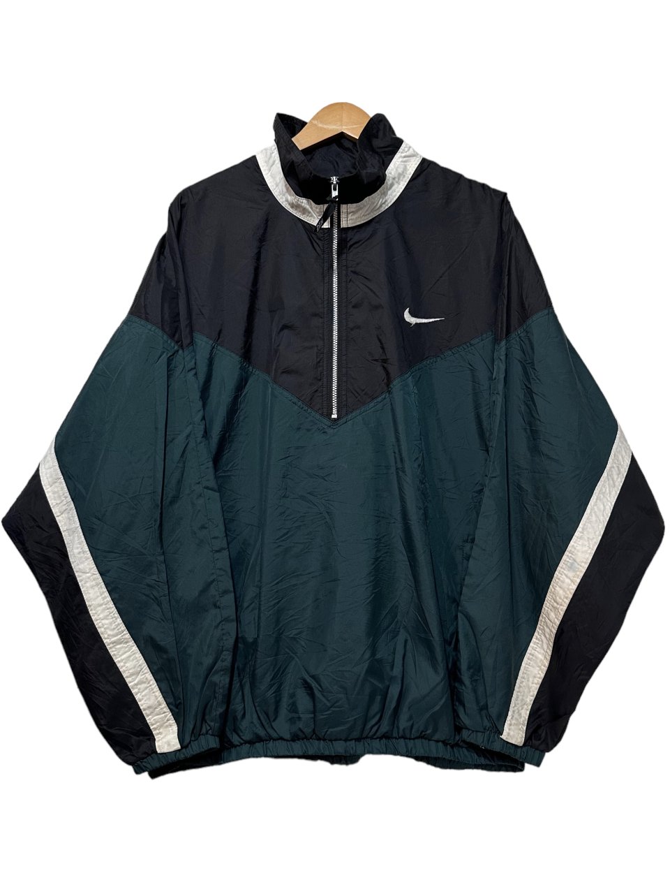 96年製 NIKE Half-Zip Nylon Pullover Jacket 黒緑 XL 90s ナイキ 