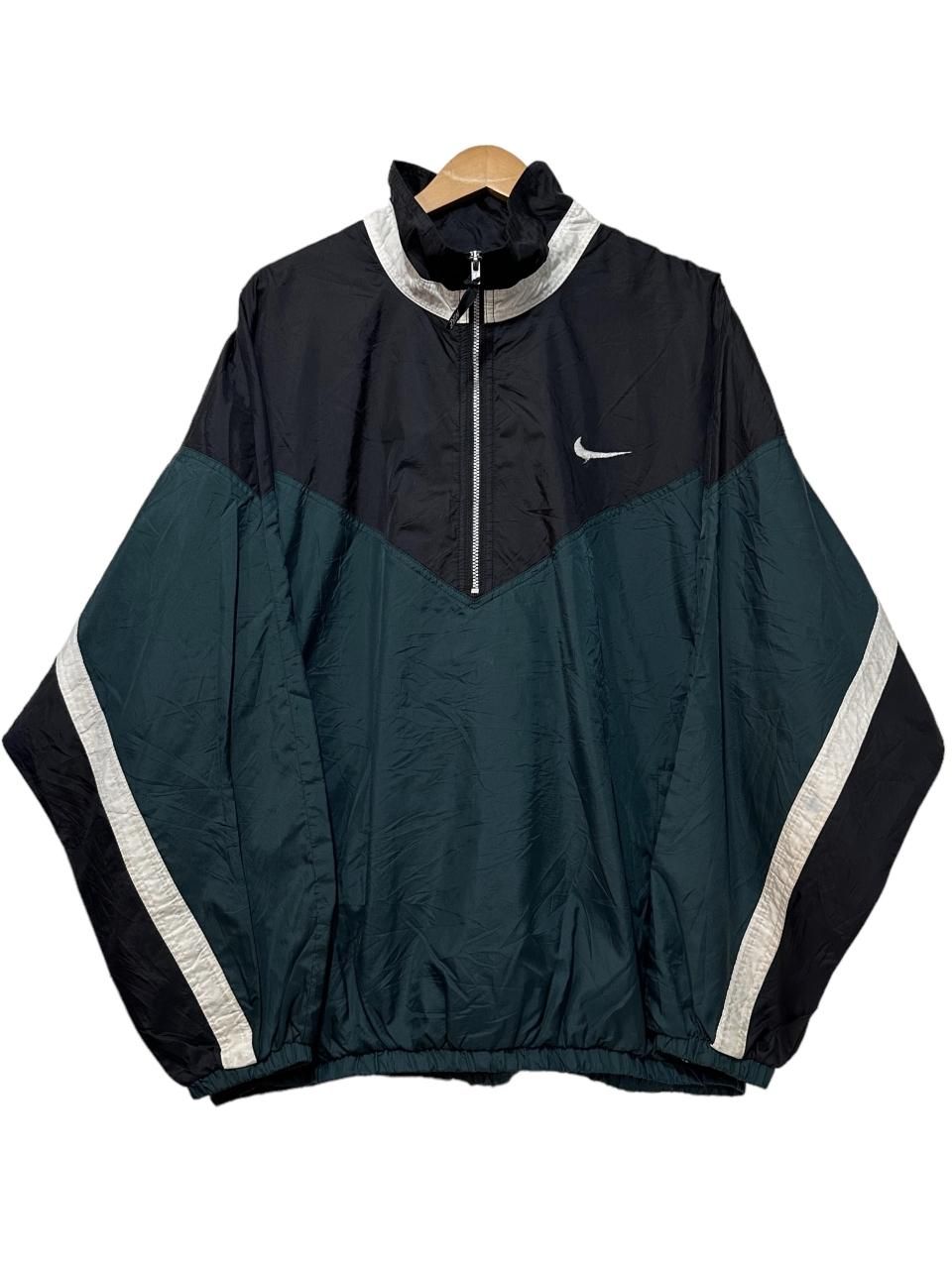 年製 NIKE Half Zip Nylon Pullover Jacket 黒緑 XL s ナイキ