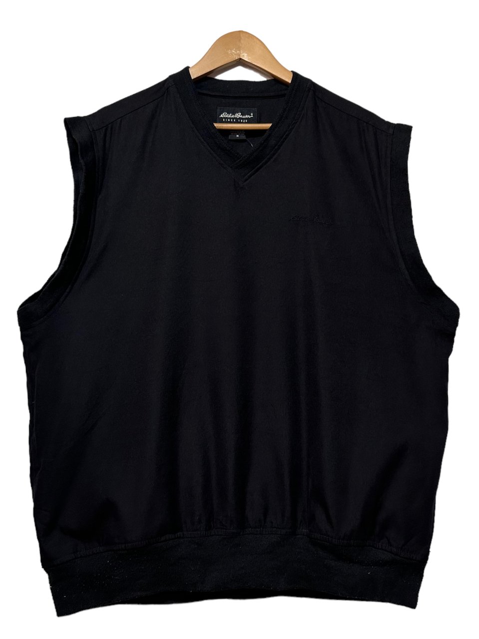 90s~00s Eddie Bauer Polyester V-Neck Vest 黒 M エディーバウアー