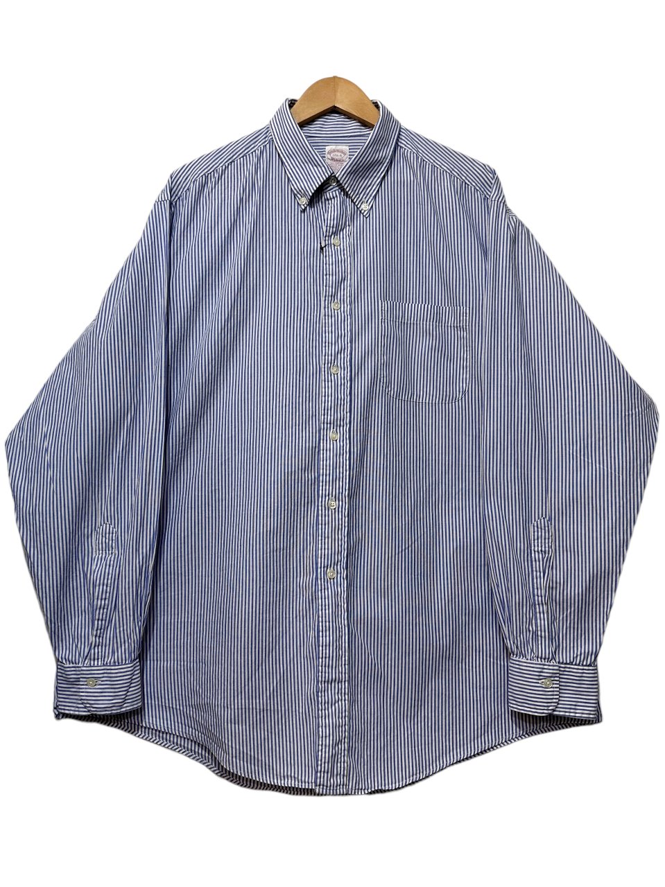 USA製 90s BROOKS BROTHERS Stripe Cotton BD L/S Shirt 青白 17 1/2