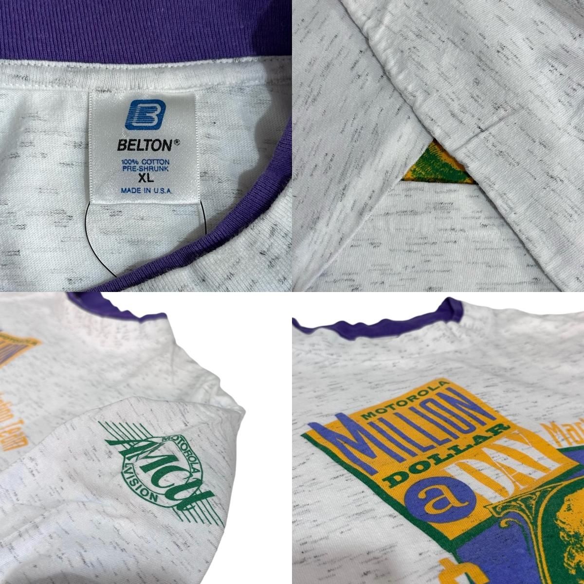 USA製 80s~90s MOTOROLA 2 Tone Rib S/S Tee 灰 XL 灰紫