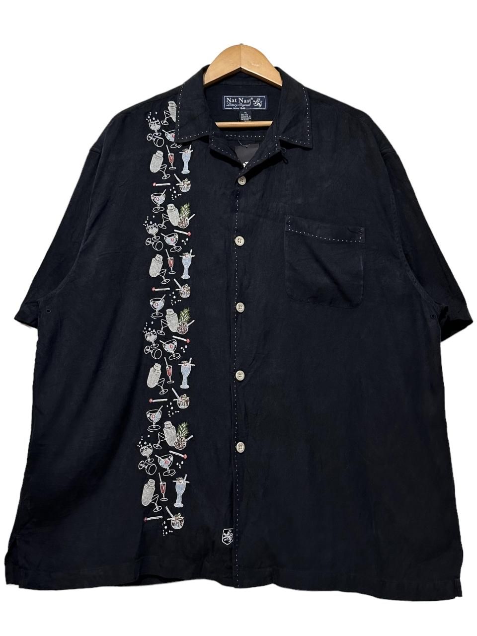 Nat Nast ナットナスト 半袖 オープンカラーシャツ シルク XL NAT NAST Silk Open Collar S/S Shirt 黒 XL ナットナスト 半袖