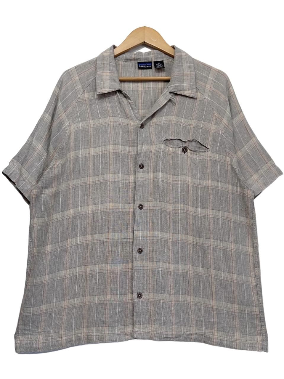 01年製 patagonia Hemp Open Collar S/S Shirt 灰ベージュ M 00s 