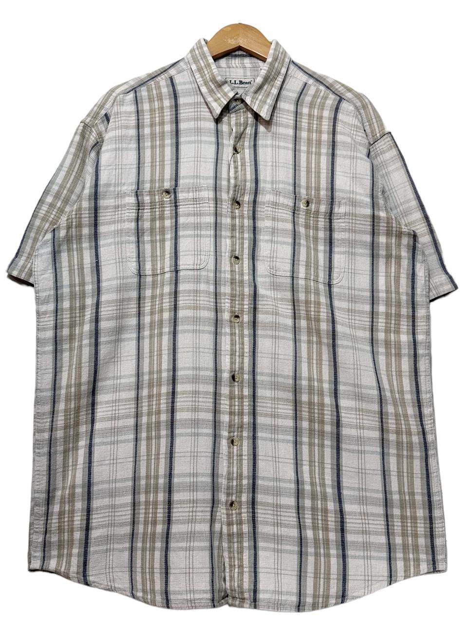 90s L.L. Bean Check Cotton S/S Shirt 生成りベージュ L-TALL