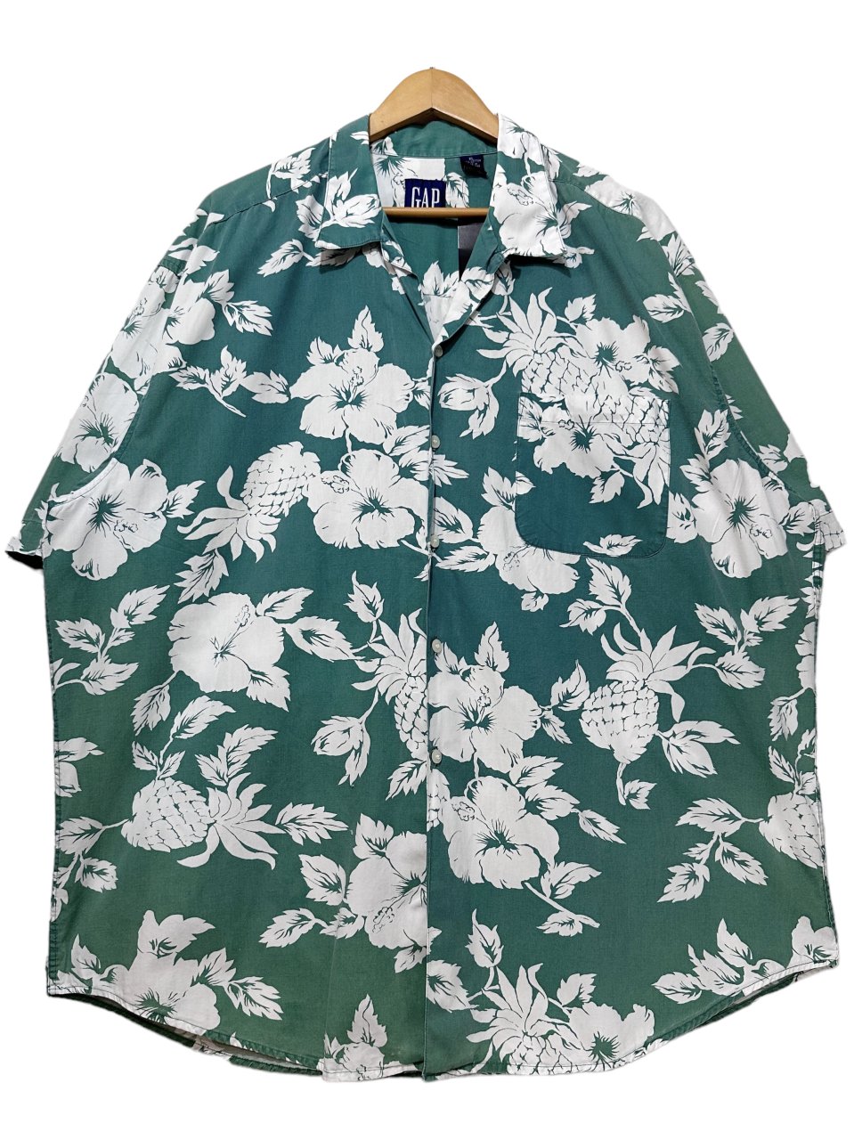 90s OLD GAP Cotton Aloha Shirt 緑 XL オールドギャップ 半袖 アロハ ...