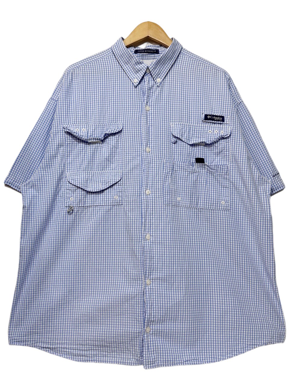 Columbia PFG Check Fishing S/S Shirt 水色白 XL コロンビア 半袖
