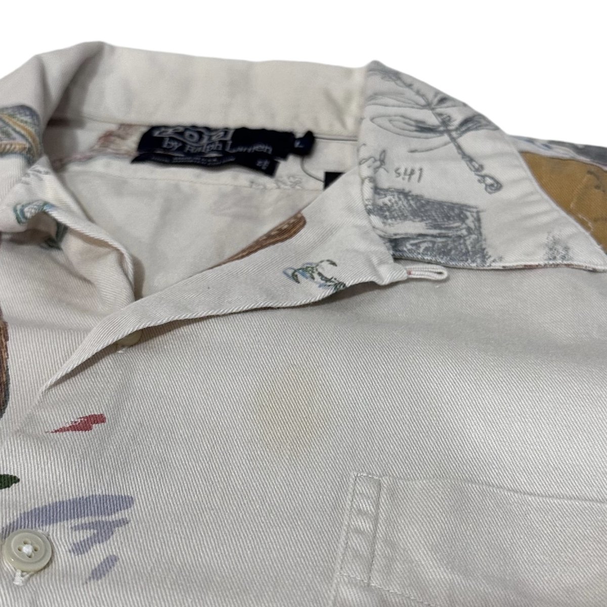 USA製 90s Polo Ralph Lauren Cotton Open Collar S/S Shirt ベージュ