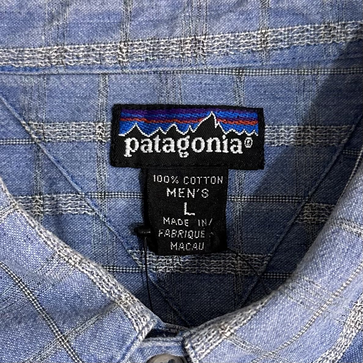 91年製 patagonia Patterned Chambray Shirt 青 L 90s パタゴニア 長袖 パターンドシャンブレーシャツ 織り柄  チェック柄 ブルー 52871 S1 古着 - NEWJOKE ONLINE STORE