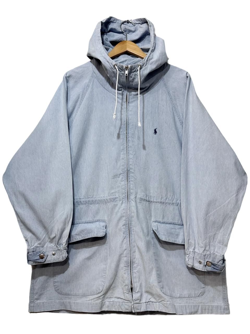 80s Polo Ralph Lauren Chambray Hooded Jacket 薄青 M ポロラルフ