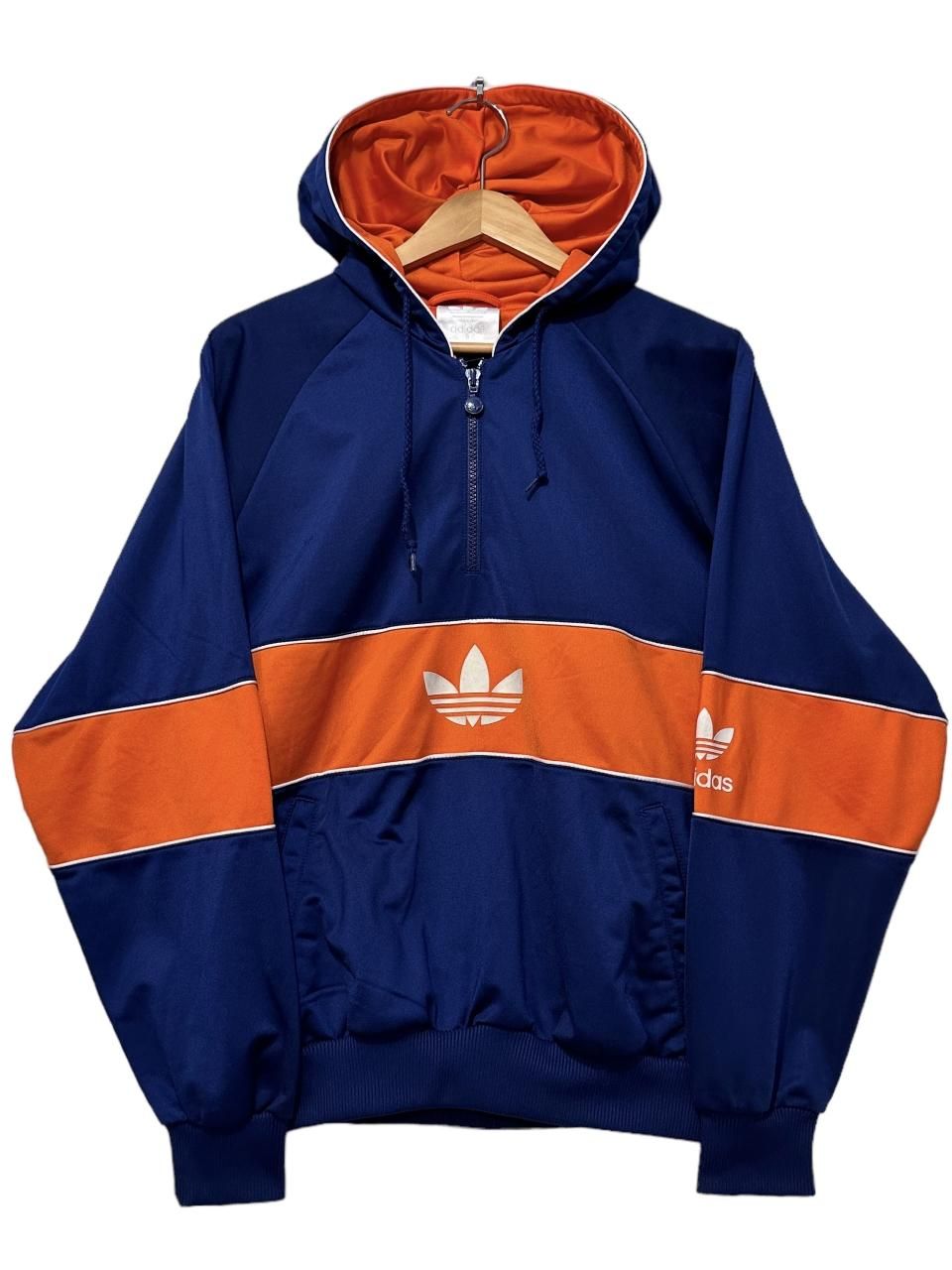 adidas Half-Zip Hooded Jersey 紺 S アディダス ハーフジップ