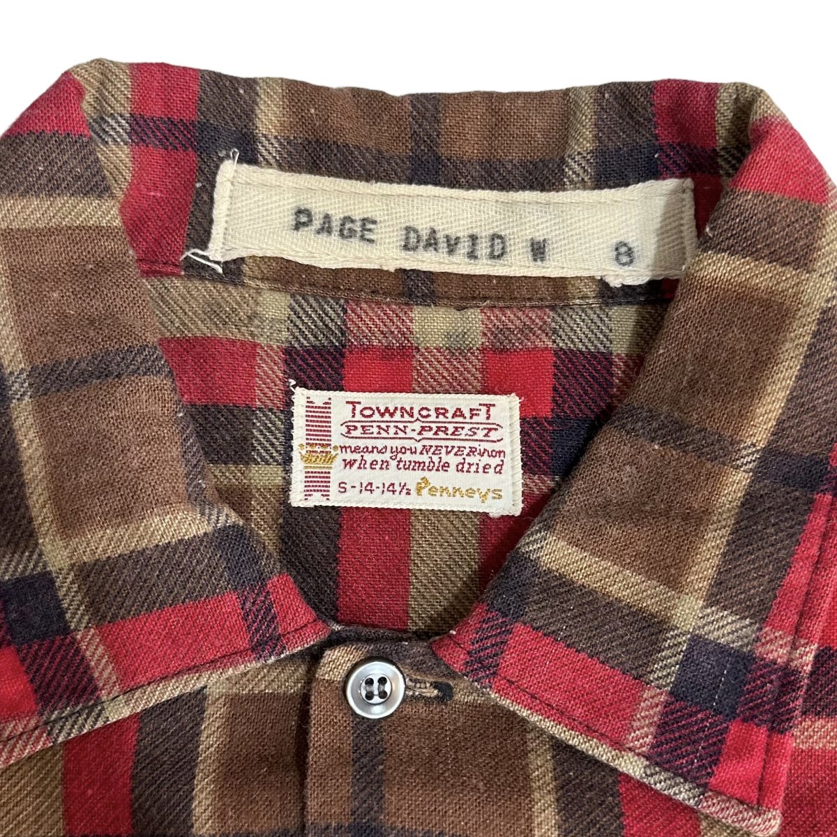 60s~70s TOWNCRAFT Print Flannel L/S Shirt 赤茶黒 S タウンクラフト