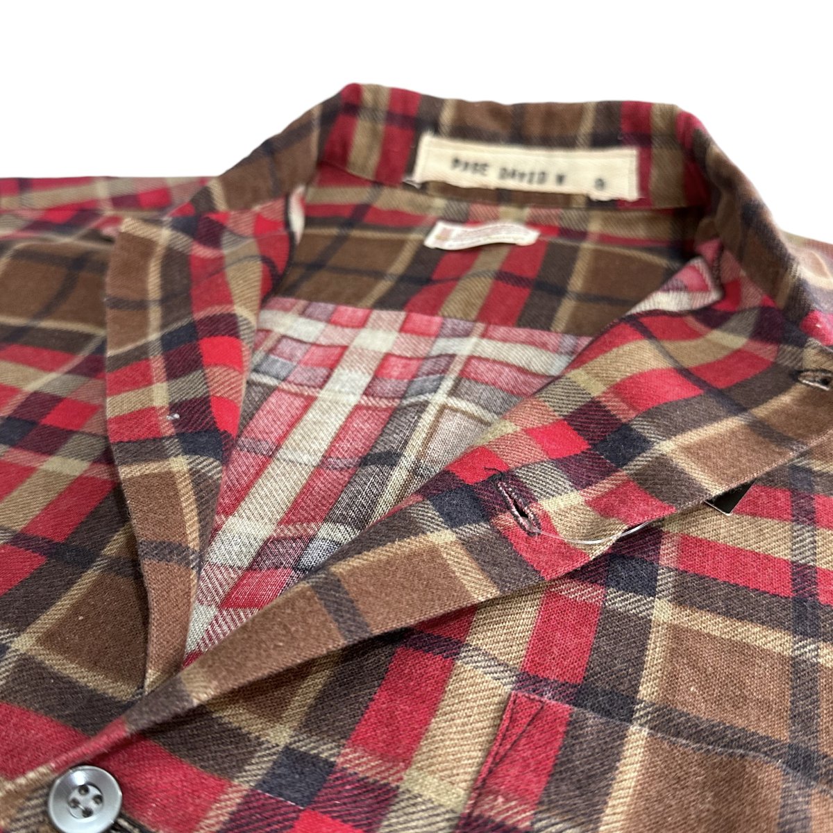 60s~70s TOWNCRAFT Print Flannel L/S Shirt 赤茶黒 S タウンクラフト