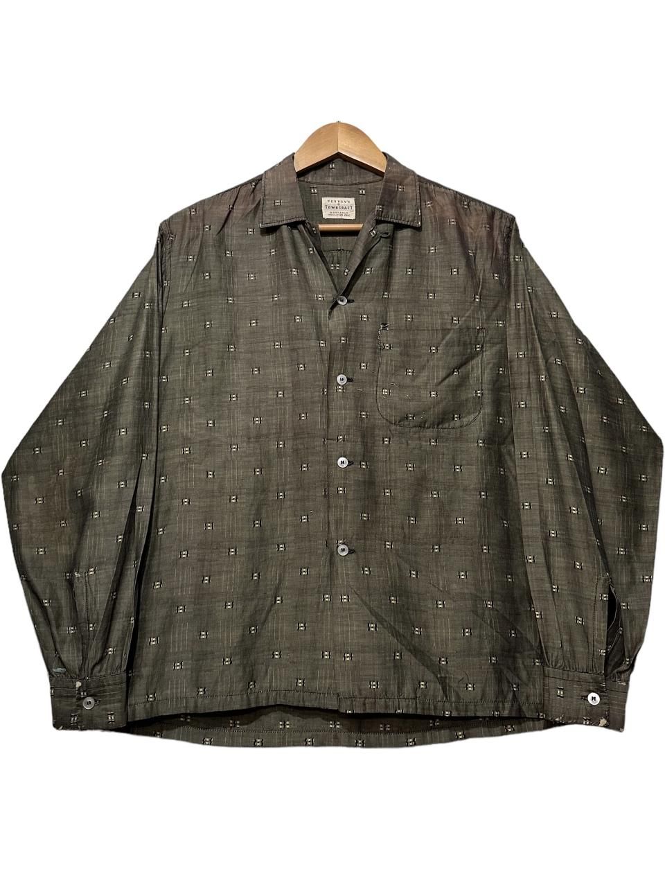 50s TOWNCRAFT Rayon Open Collar L/S Shirt オリーブ M タウン