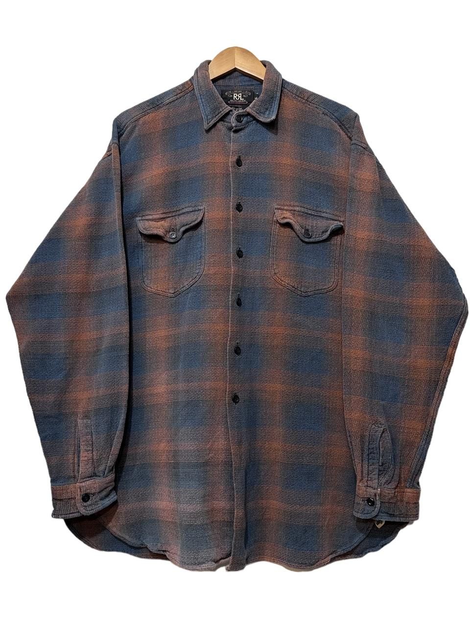 90s RRL Ombre Check Flannel L/S Shirt オレンジ青 L ダブル 90s RRL Ombre Check Flannel L/S Shirt オレンジ青 L ダブル