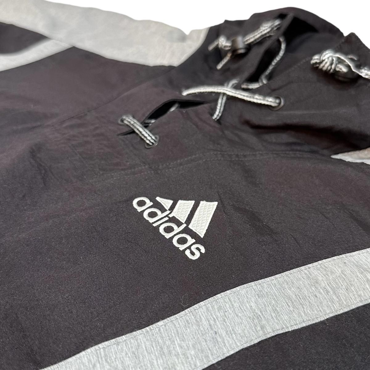 90s adidas Lace Up Pullover Hoodie 黒灰 L アディダス 90s adidas Lace Up Pullover Hoodie 黒灰 L アディダス