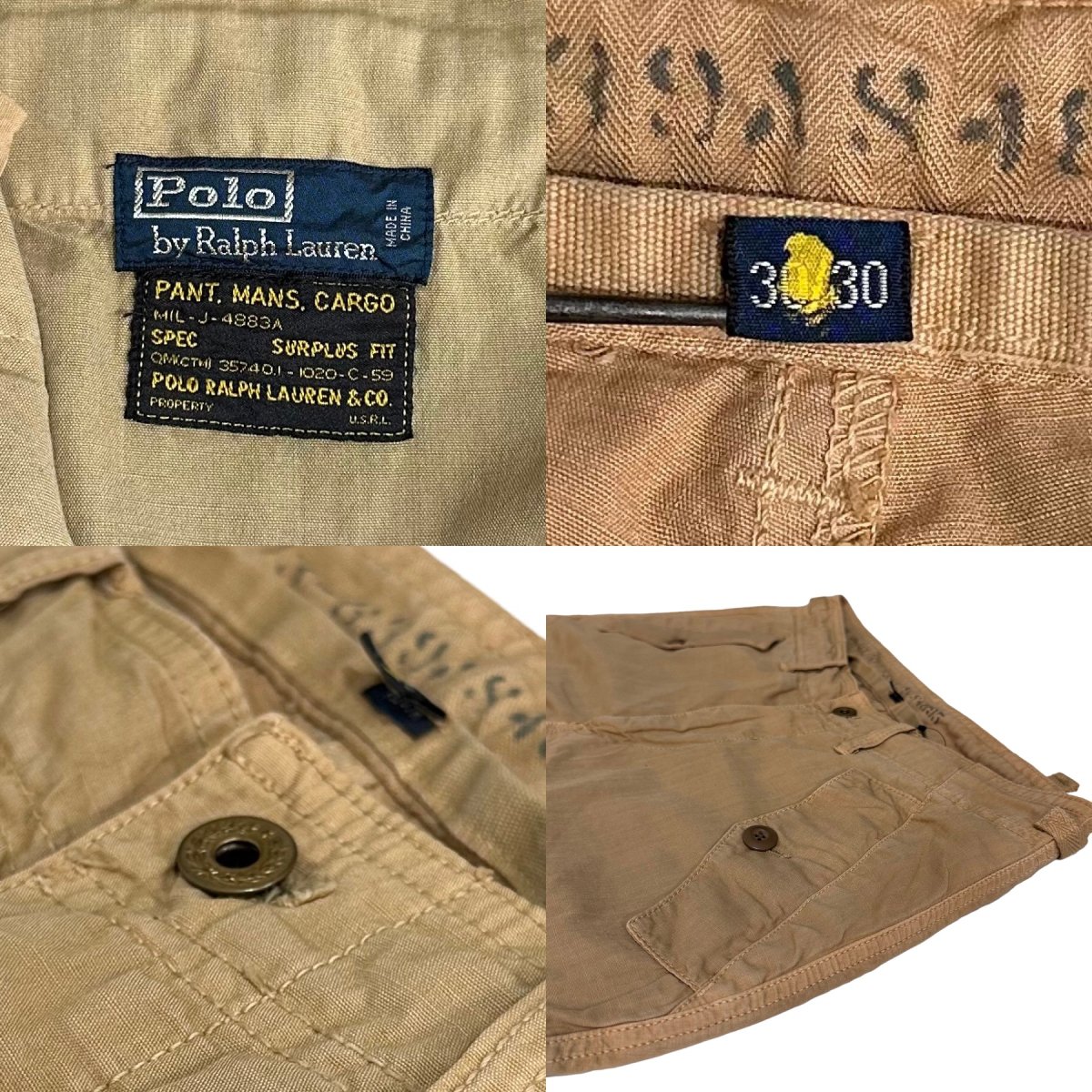 00s Polo Ralph Lauren Parachute Cargo Pants カーキ W30×L30 ポロラルフローレン カーゴパンツ  ミルスペック ミリタリー 古着 - NEWJOKE ONLINE STORE