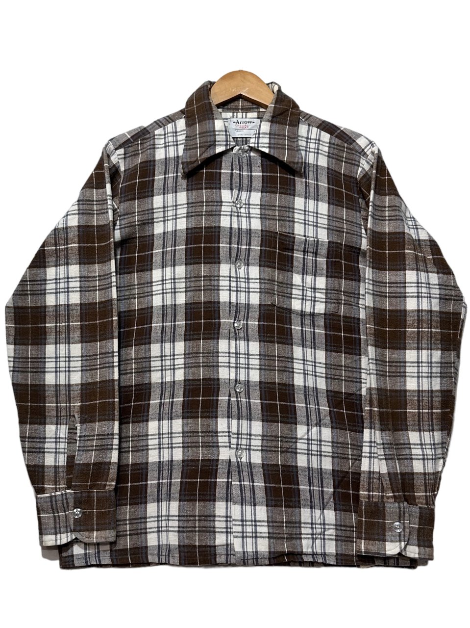 70s Arrow Check Flannel L/S Shirt 茶白 M アロー 長袖 ネルシャツ