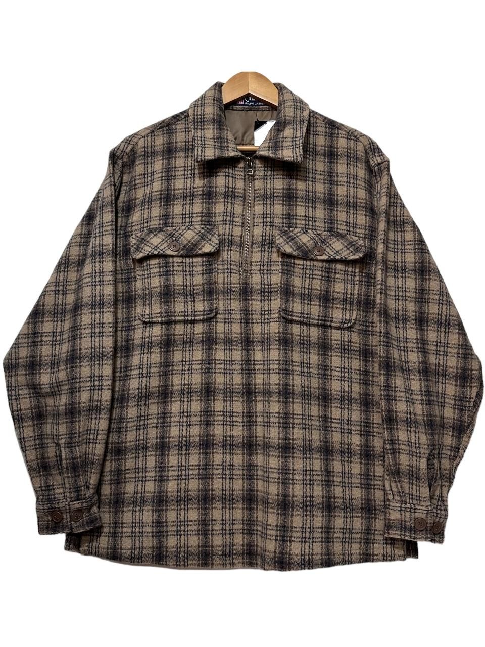 90s CHAPS Wool Half-Zip Pullover Shirt 茶 L チャップス 長袖 ウールシャツ プルオーバー チェック柄  Ralph Lauren ラルフローレン ブラウン - NEWJOKE ONLINE STORE