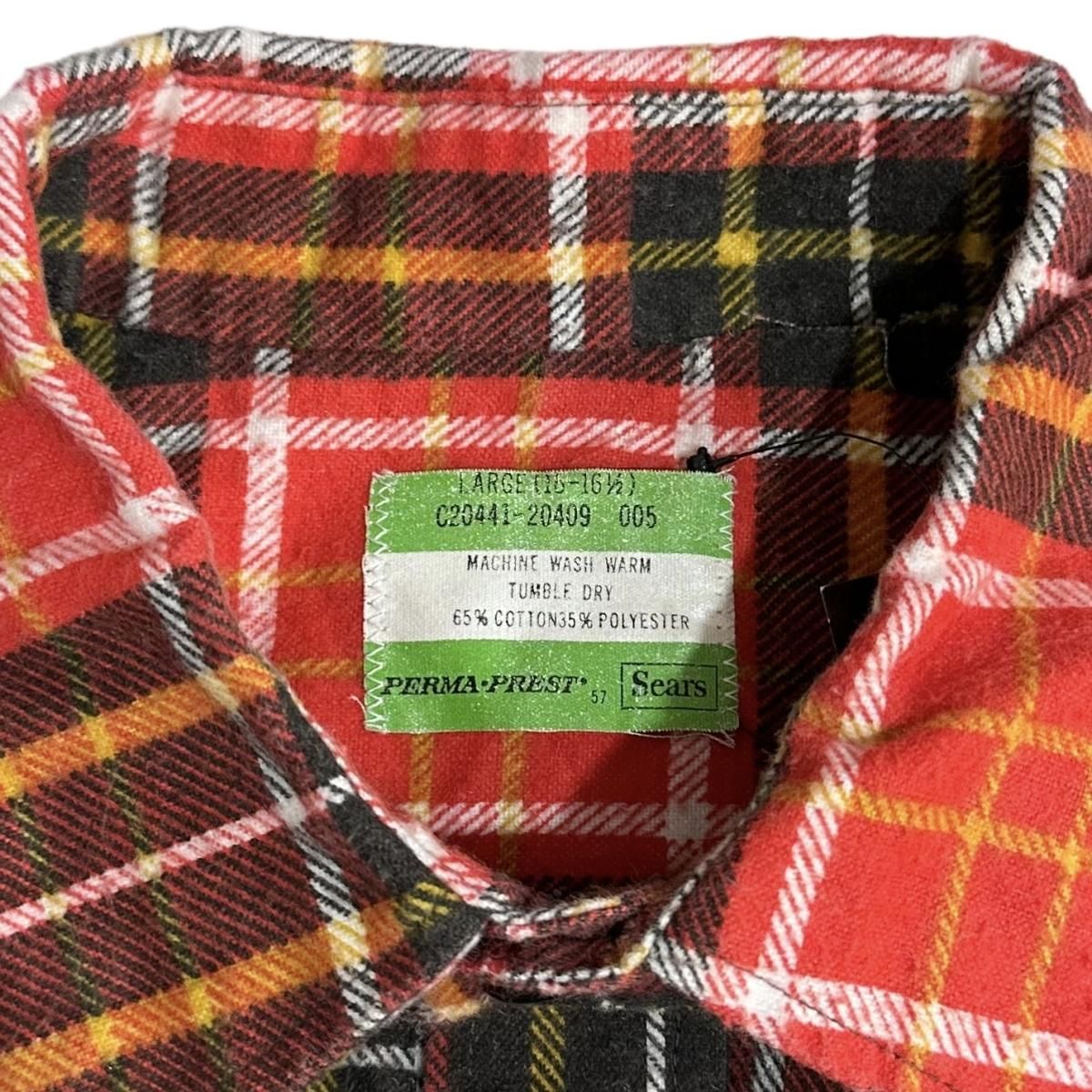 70s Sears Print Flannel L/S Shirt 赤黄 L シアーズ 長袖 70s Sears Print Flannel L/S Shirt 赤黄 L シアーズ 長袖