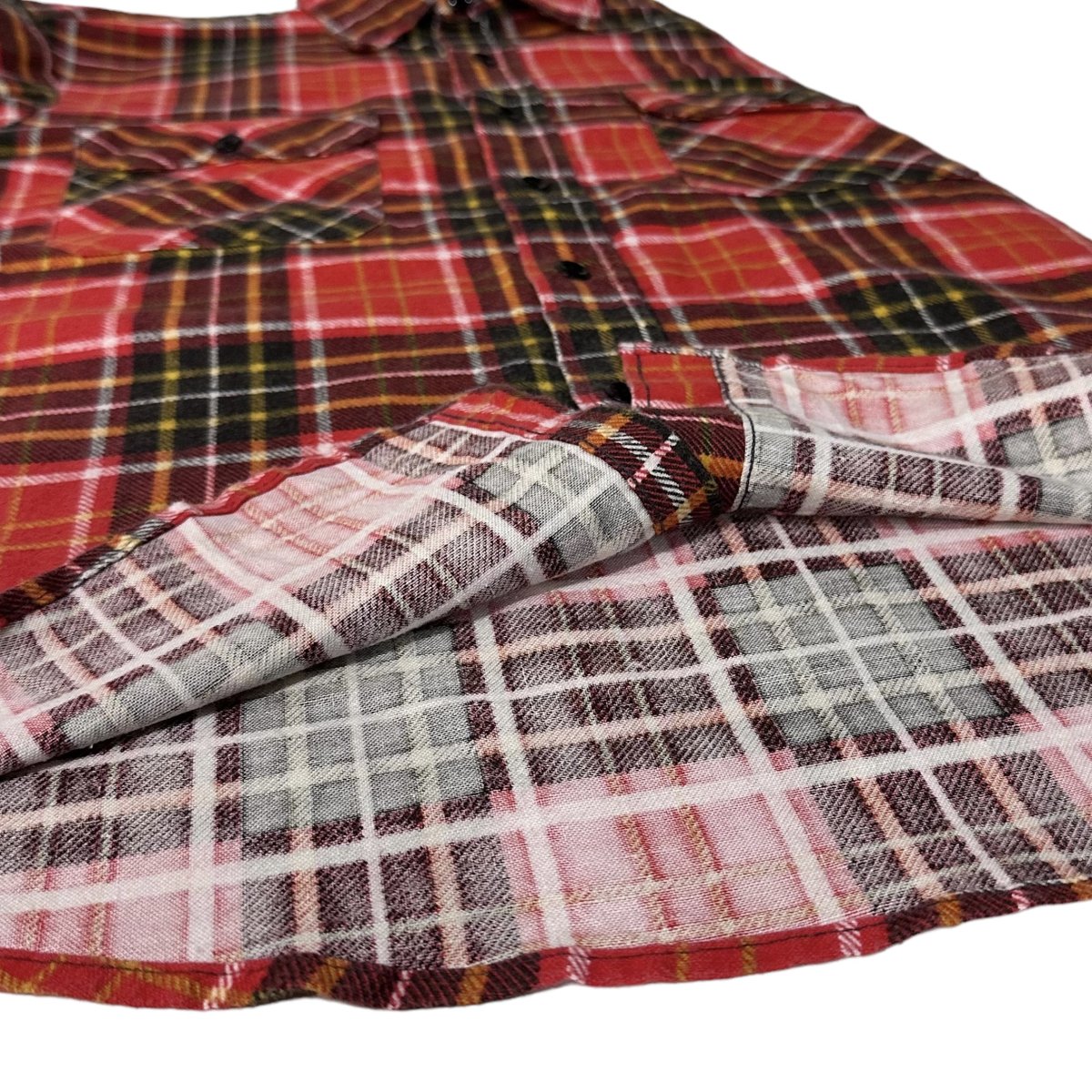 70s Sears Print Flannel L/S Shirt 赤黄 L シアーズ 長袖 プリント 