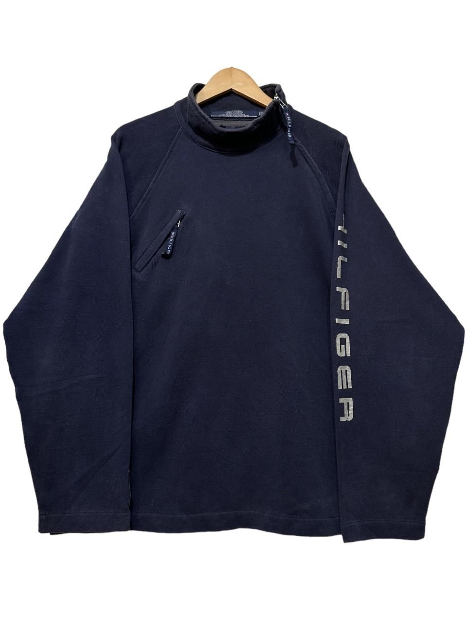 00s TOMMY HILFIGER Asymmetry Zip Pique Sweatshirt 紺 XXL 00s TOMMY HILFIGER Asymmetry Zip Pique Sweatshirt 紺 XXL