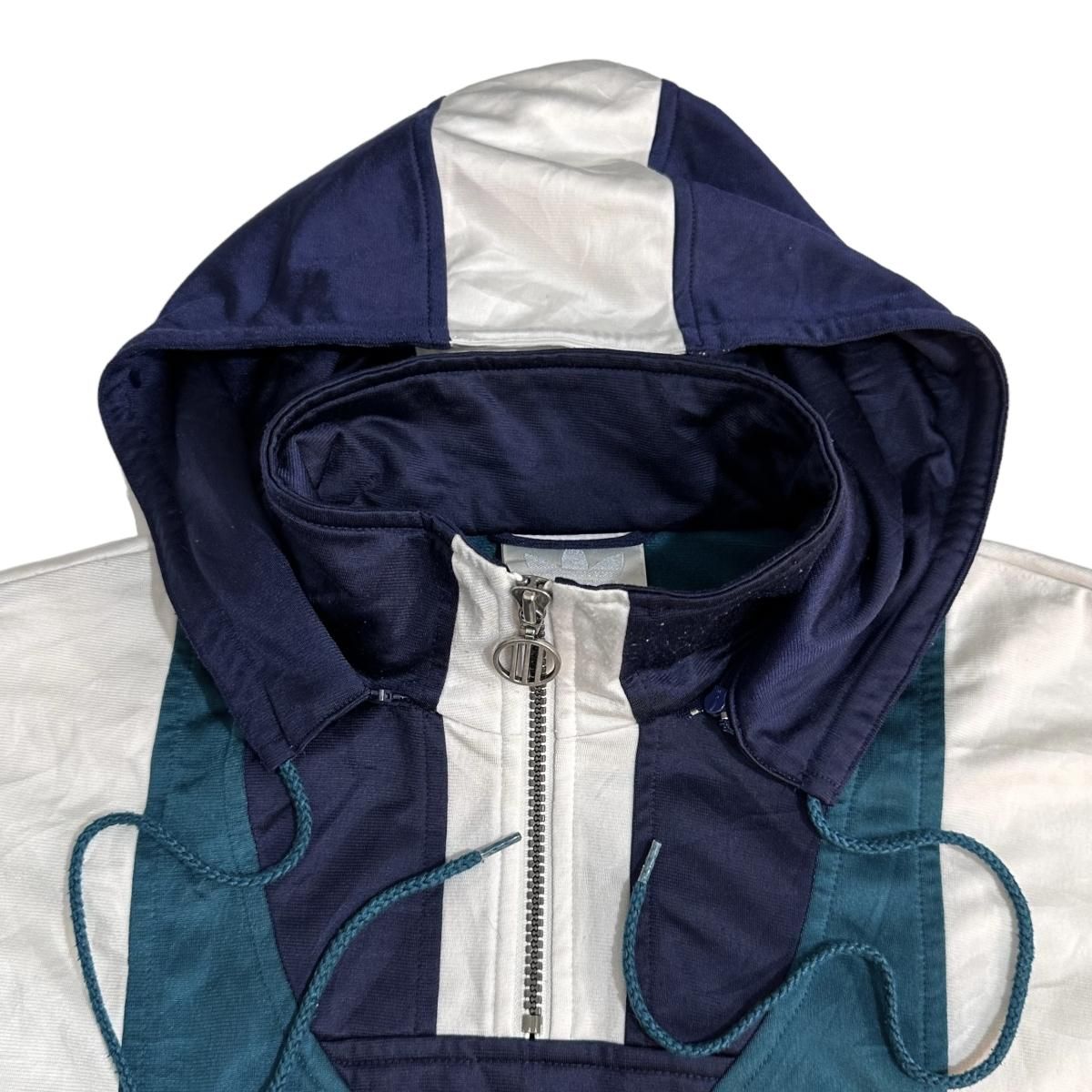 90s adidas Half-Zip Hooded Jersey 緑白紺 M アディダス ハーフ 90s adidas Half-Zip Hooded Jersey 緑白紺 M アディダス ハーフ