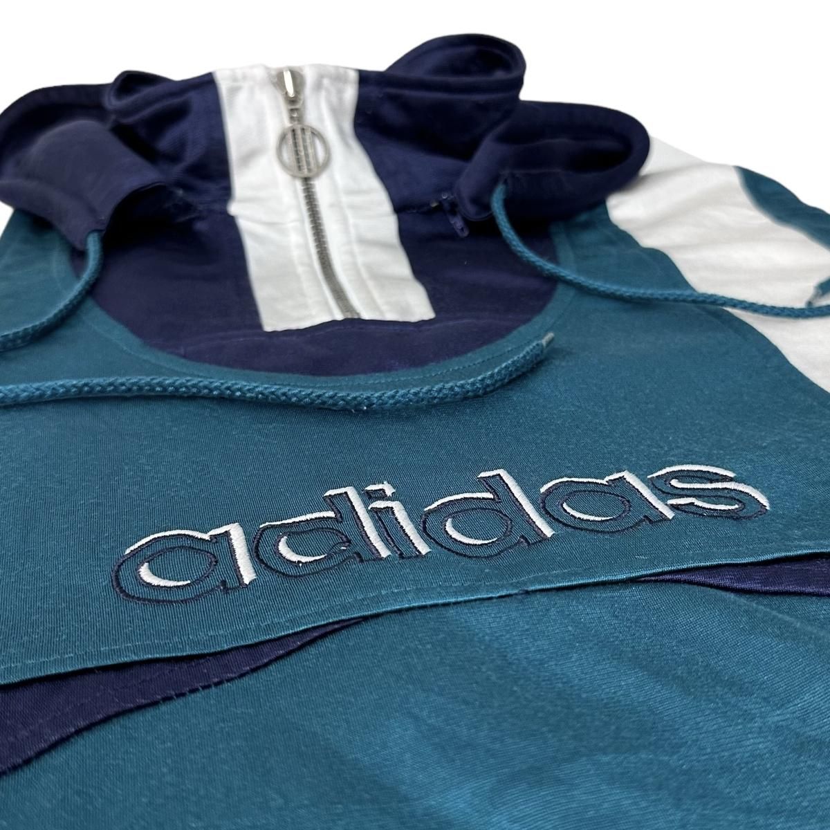 90s adidas Half-Zip Hooded Jersey 緑白紺 M アディダス ハーフ 90s adidas Half-Zip Hooded Jersey 緑白紺 M アディダス ハーフ
