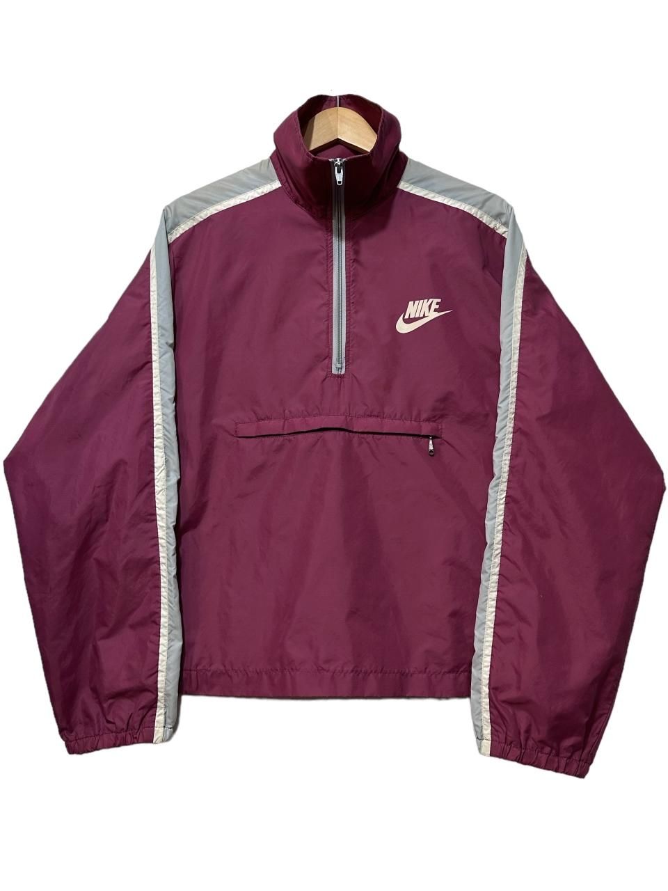 USA製 70s NIKE Half Zip Nylon Pullover Jacket エンジ M ナイキ