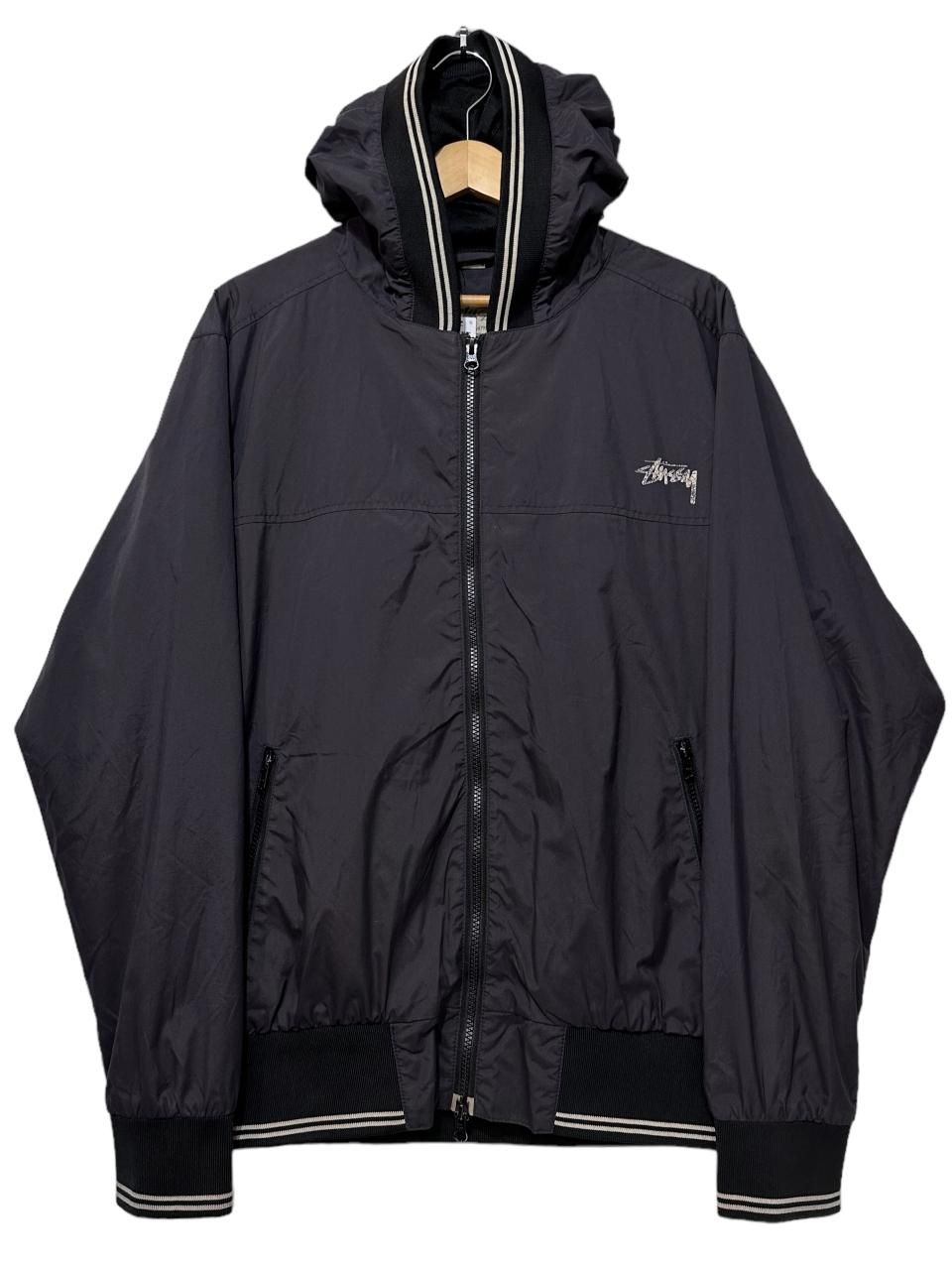 STUSSY Hooded Nylon Jacket 黒 L ステューシー フード付き ナイロン 