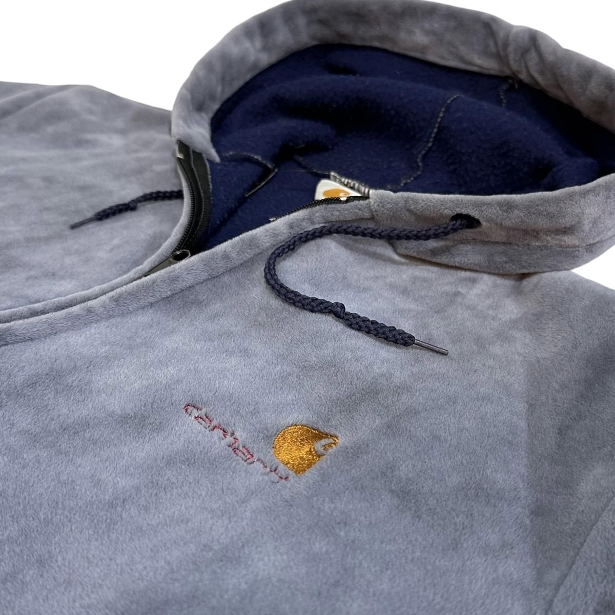 USA製 90s Carhartt Velor Zip Up Hoodie 青灰 M カーハート USA製 90s Carhartt Velor Zip Up Hoodie 青灰 M カーハート