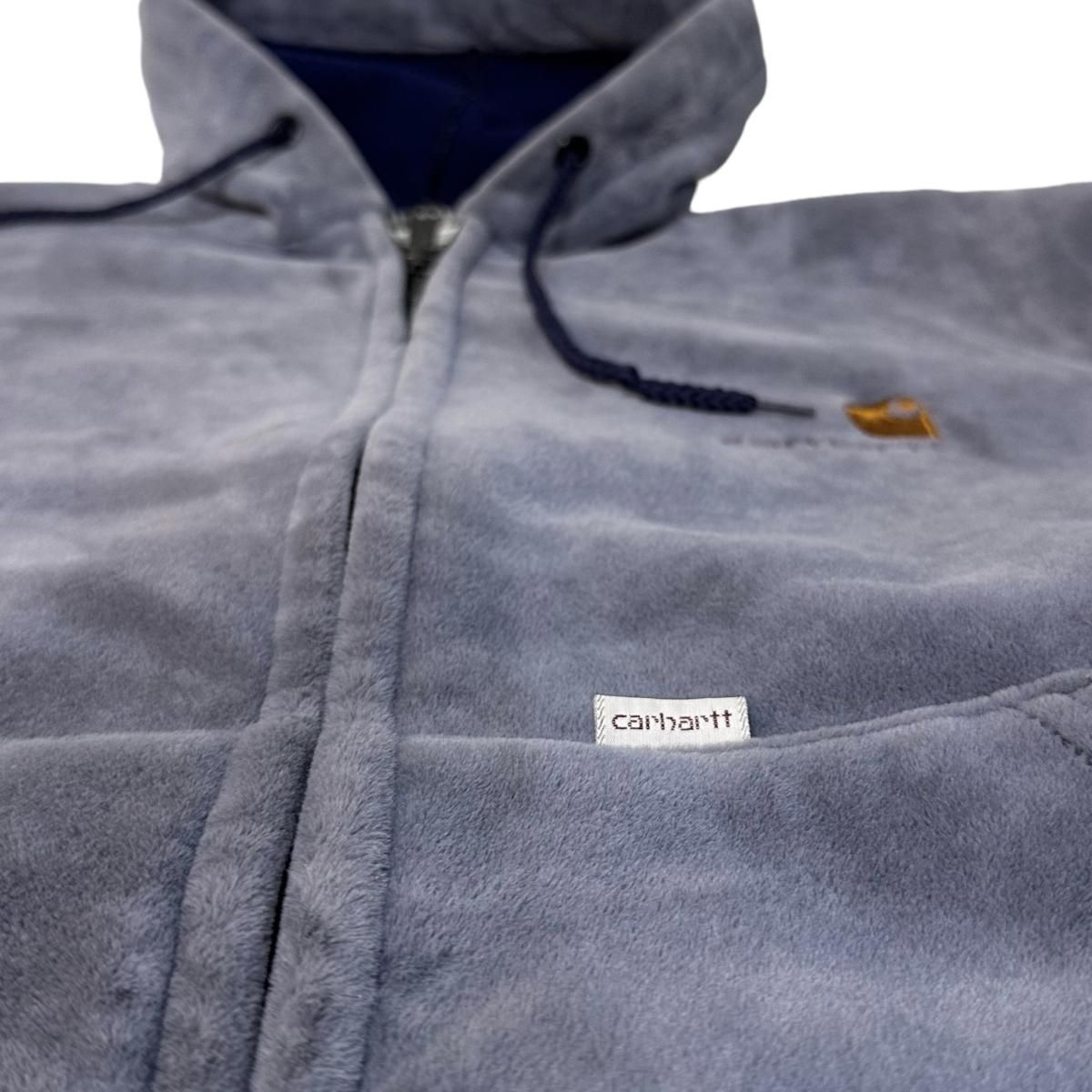 USA製 90s Carhartt Velor Zip Up Hoodie 青灰 M カーハート USA製 90s Carhartt Velor Zip Up Hoodie 青灰 M カーハート