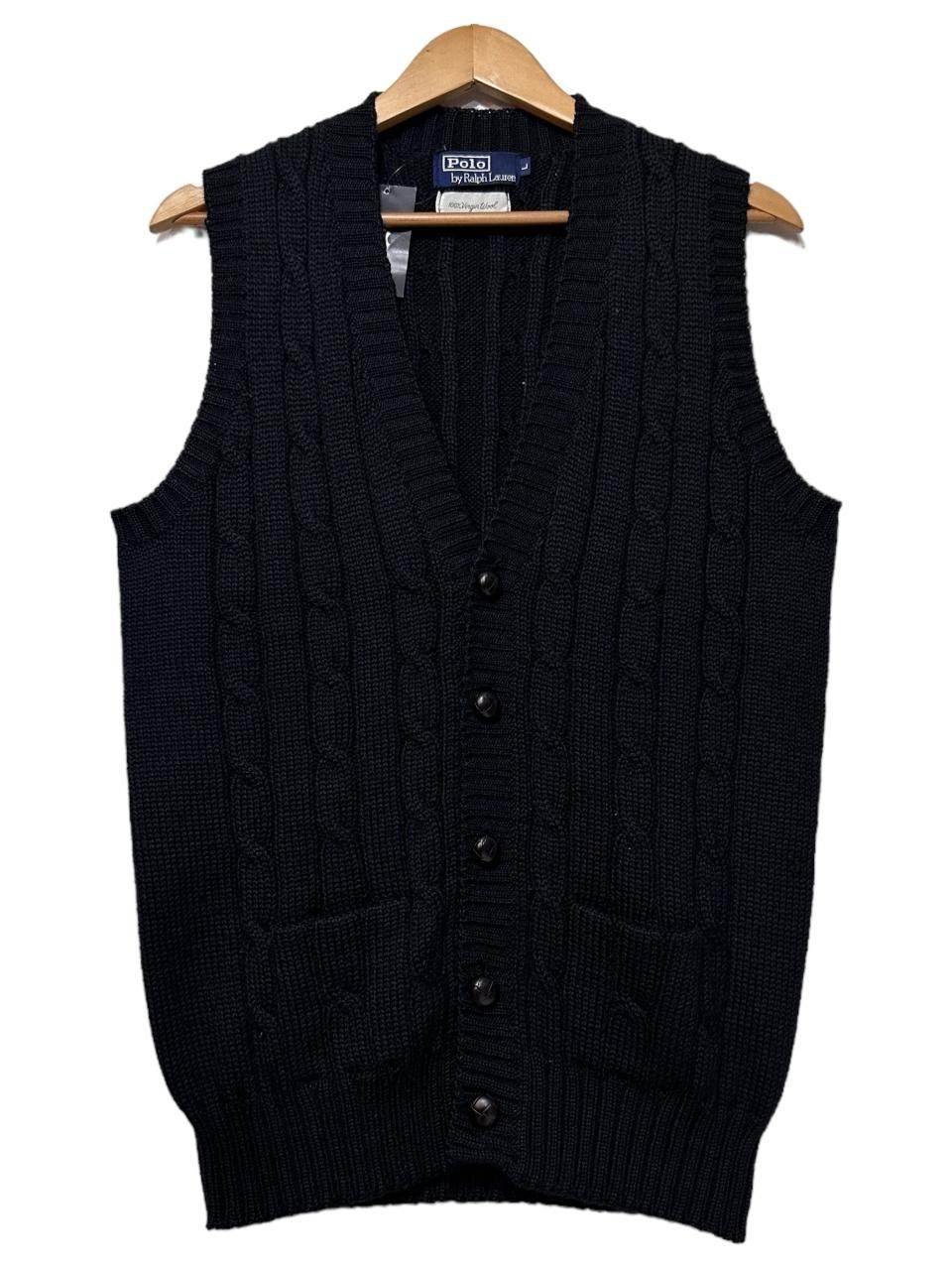 90s Polo Ralph Lauren Wool Cable Knit Vest 黒 L ポロラルフ 90s Polo Ralph Lauren Wool Cable Knit Vest 黒 L ポロラルフ
