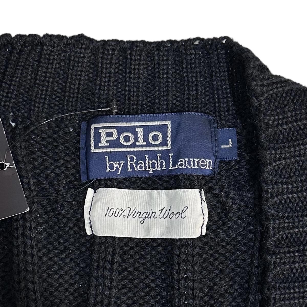 90s Polo Ralph Lauren Wool Cable Knit Vest 黒 L ポロラルフ 90s Polo Ralph Lauren Wool Cable Knit Vest 黒 L ポロラルフ